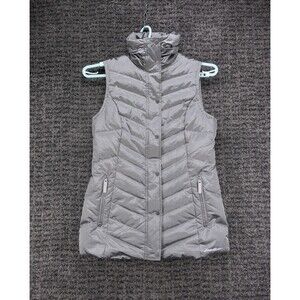 Eddie Bauer Vest Womens Medium Silver Full Zip Snap Puffer Down Sherpa Lined